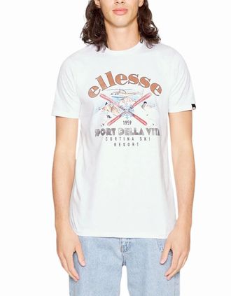 Ellesse Mens ELLESSE Mens Printed T Shirts Crew Neck Short Sleeve Cotton Tee Summer Beach Top - White - Size: 40
