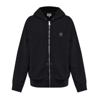 Maison Kitsun&eacute; Zip-throughs, male, Black, Size: XL Fox Head Zipped Oversize Hoodie