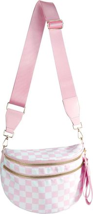 Generic Women Checkered Crossbody Bags Bum Handbag, Durable Strap Roomy Versatile Mom-Friendly Diaper Bag with Different Pockets (Pink Checkered 15)