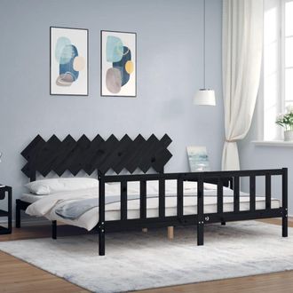 Berkfield Home Bed Frame with Headboard Black 200x200 cm Solid Wood