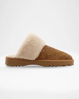 Burberry Flint Shearling-Lined Suede Slippers