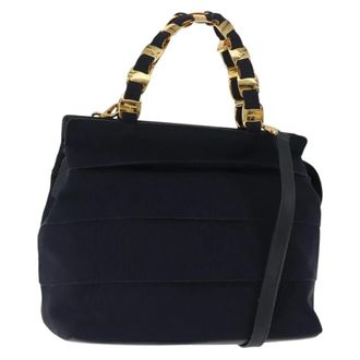 Ferragamo Vala Canvas Navy Canvas Handbag (Pre-Owned)