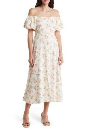 August Sky Off the Shoulder Midi Dress in Ivory Multi at Nordstrom Rack, Size Small