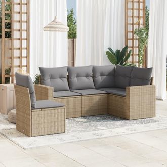 vidaXL Vidaxl - Juego De Sof&aacute;s Jard&iacute;n Con Cojines 5 Pzas Rat&aacute;n Sint&eacute;tico Beige
