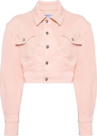 MUGLER logo patch denim jacket - women - Elastane/Cotton - 38 - Pink