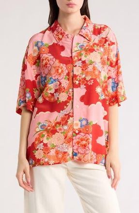 Re/Done Floral Button-Up Shirt in Scarlet Floral at Nordstrom Rack, Size Medium