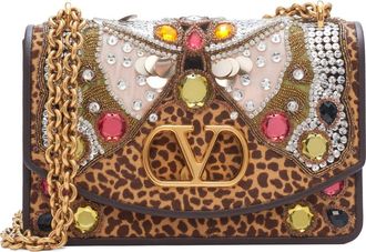 Valentino Garavani DeVain Embellished Genuine Calf Hair Shoulder Bag in Brown Multi at Nordstrom