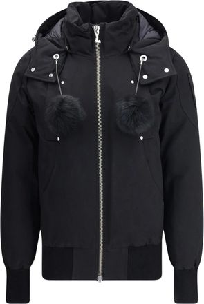 Moose Knuckles Sleek Black Debbie Bomber Jacket with Shearling Trim