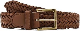 Brooks Brothers Braided Leather Belt Mens Belts Medium Brown : 40, Brass/Leather