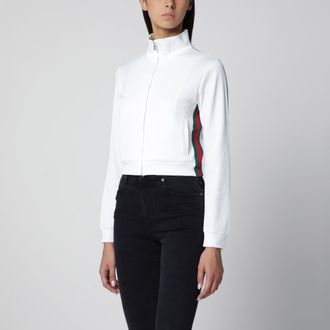 Gucci Felpa con zip in jersey di cotone a coste bianca