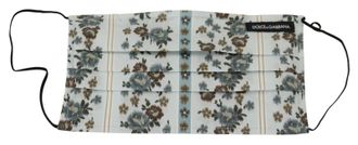 Dolce & Gabbana Womens White Floral Cotton Pleated Elastic Ear Strap Face Mask Accessory