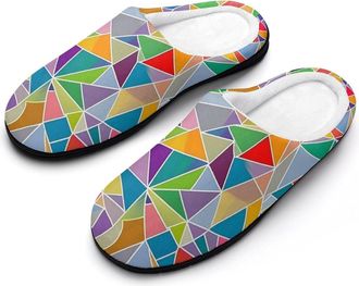 Generic Bunch Of Triangles Mens House Slippers Memory Foam Washable Cotton Slip on Home Shoes