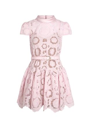 Self Portrait Belted Guipure Lace Mini Dress - Pink - 10 (UK10 / S)