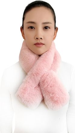 Lina & Lily Faux Fur Pull-Through Womens Winter Collar Scarf Neck Warmer Rectangle Fluffy (Light Pink)
