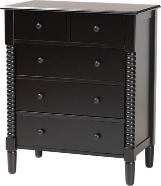 Baxton Studio Braith Farmhouse Spindle Wood 5-Drawer Chest