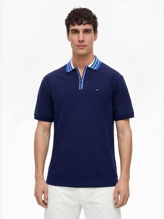 Tommy Hilfiger Mens Classic Fit Quarter-Zip Polo - Light Navy - L