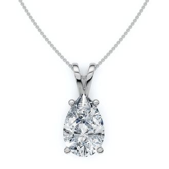Pompeii3 4Ct Solitaire Pear Shape Diamond Pendant Lab Grown 14k Gold 18 Necklace