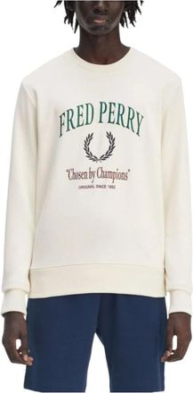 Fred Perry Elegante Laurier Geborduurde Sweater - Heren - Sweatshirts - Wit - M - Katoen - Hoodies & sweatvesten