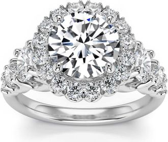 Pompeii3 5Ct Halo Round Brilliant Cut Diamond Engagement Ring Lab Grown in 14k Gold