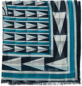 Lanvin Womens Scarf Blue-Multicolor Wool Accessories