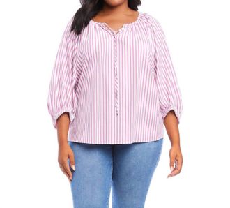 Karen Kane Selina Stripe Shirt - Plus In Fuchsia