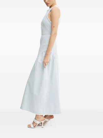 IVY OAK Mouwloze denim maxi-jurk met gerafelde randen - Blauw