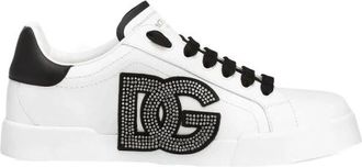 Dolce & Gabbana Crystal Embellished Leather Sneakers - Dames - Sneakers - Wit - 37 1/2 EU - Leer - Schoenen