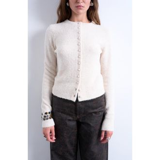 Topshop Covered Button Cardigan in Ivory at Nordstrom Rack, Size X-Small