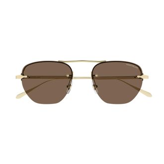 Montblanc Mb0404s Gold-Finish Metal Sunglasses with Brown Tinted Lenses