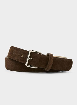 Simons Womens Square-buckle brown suede belt