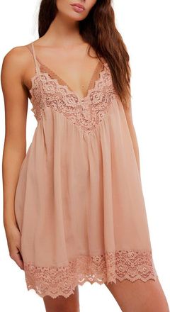Free People Fiona Lace Trim Slip in Blush Sand at Nordstrom, Size X-Small