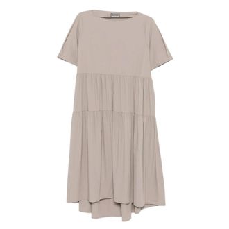 Herno Midi Dresses, female, Gray, Size: XS Tiered Short-Sleeve Midi Dress
