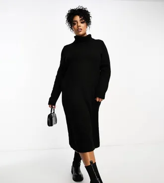Only roll neck midi sweater dress in black