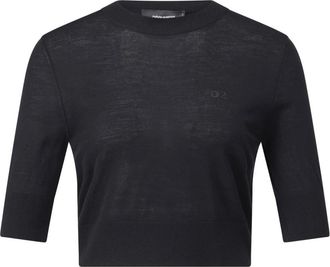 Dsquared2 Wollen Crop Top - Dames - Ronde hals truien - Zwart - L - Wol - Truien & Vesten