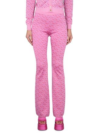 Versace Jacquard Greek Print Silk Trousers - Pink