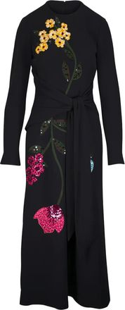 Lela Rose Abito midi con ricamo a fiori - Nero