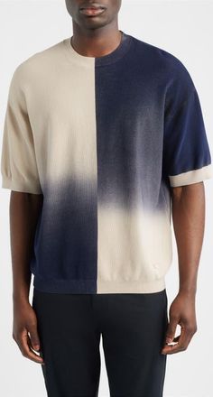 Emporio Armani Ombr&eacute; Sweater T-Shirt in Solid Blue Navy at Nordstrom, Size Xx-Large