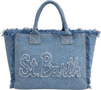 MC2 Saint Barth Medium Denim Tote Bag with Fringed Edges