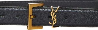 Saint Laurent Mens Belt Cassandre Smooth Leather Black Calfskin