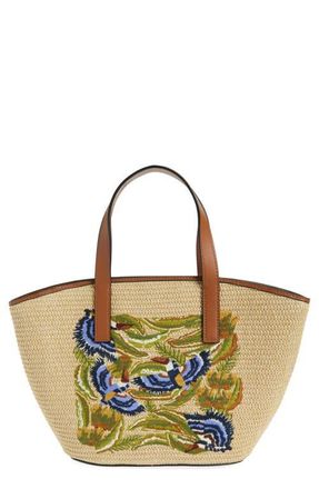 Farm Rio Small Embroidered Raffia Basket Tote in Sunny Paradise Embroidery at Nordstrom