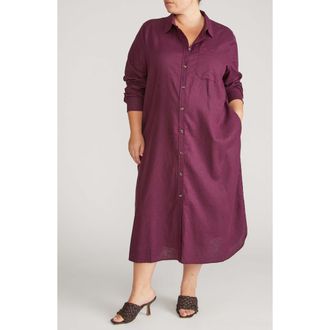 Universal Standard Odeon Long Sleeve Stretch Linen Blend Shirtdress in Acai at Nordstrom, Size 2Xl