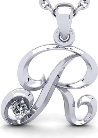 SuperJeweler Swirly Letter Initial Necklace With One Diamond, Solid Sterling Silver, 18 Inch Chain