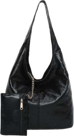 Generic Metallic Hobo Shoulder Bag with Matching Wristlet, Multiple Colours Available Shoulder Bag with Pouch Bag Handbag Ladies Evening Bag UK (Black)