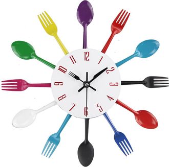 OEM Reloj De Pared - Reloj Anal&oacute;gico De Cocina Con Manecillas En Forma De Utensilios - Construcci&oacute;n Met&aacute;lica - Uso Interior Y Exterior - Unidad