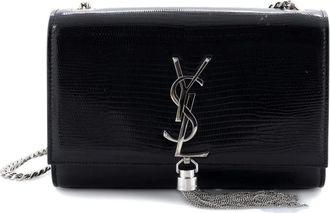 Saint Laurent Classic Monogram Tassel Lizard Embossed Leather Medium crossbody bag - Zwart