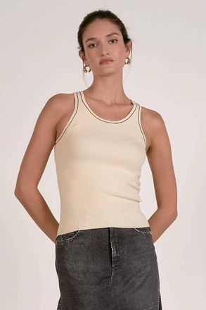 Elan Contrast Stitch Tank Top In White