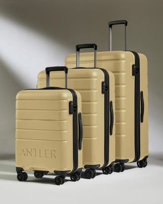 Antler Suitcase Set In Dark Sand - Logo
