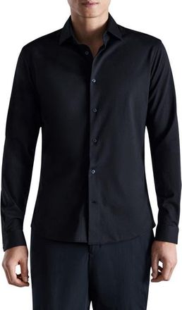 Mango Comfort Stretch Long Sleeve Quarter Zip Polo in Navy at Nordstrom, Size Medium