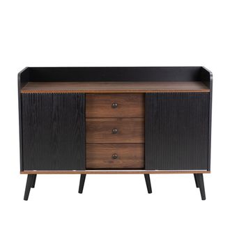 Urban Meuble Aparador vintage efecto madera de nogal con 2 puertas, negro