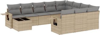 vidaXL Set De Sof&aacute;s De Jard&iacute;n 11pzas Con Cojines Rat&aacute;n Sint&eacute;tico Beige Vidaxl